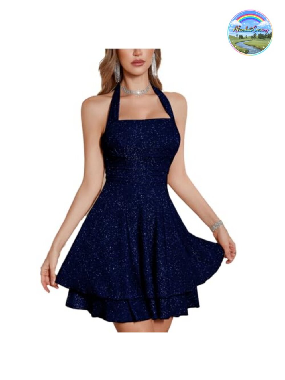 Women's Sparkling Halter Dress Sleeveless Square Neck Sequin Cocktail Party
